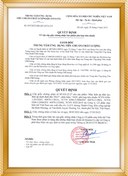 Công Ty Cổ Phần Máy Biến Thế Việt Nam