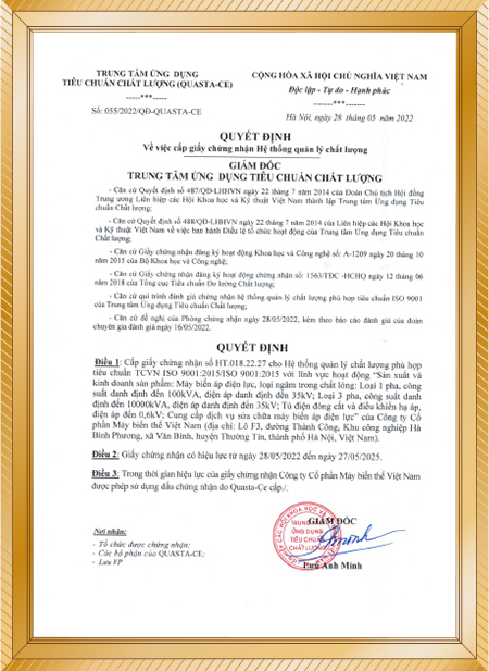 Công Ty Cổ Phần Máy Biến Thế Việt Nam
