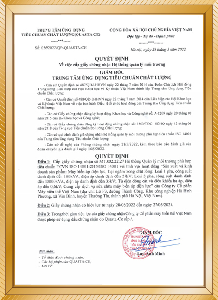 Công Ty Cổ Phần Máy Biến Thế Việt Nam