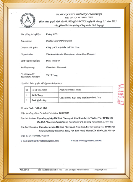 Công Ty Cổ Phần Máy Biến Thế Việt Nam